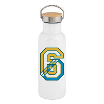 Jersey number six in varsity style - Thermal Bottle with Bamboo Lid - white - Right