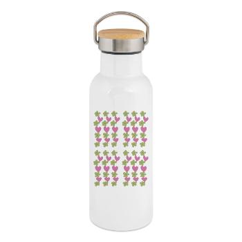 hearts flowers pattern - Thermal Bottle with Bamboo Lid - white - Right