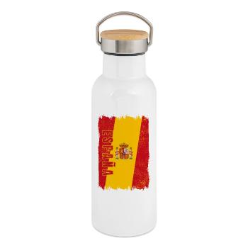 Drapeau de l'Espagne - Gourde isotherme avec bouchon en bambou - blanc - Droite