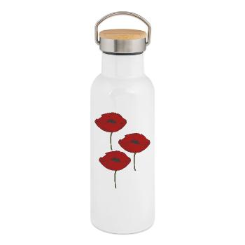 poppies - Thermal Bottle with Bamboo Lid - white - Right