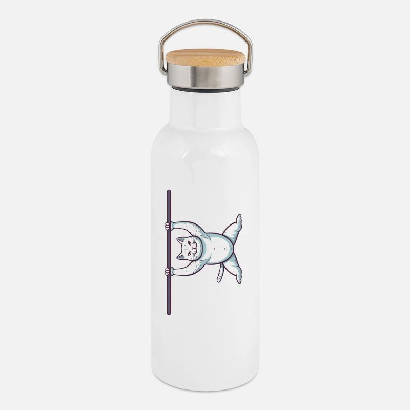 Weiße Comic Katze im Iron X - Thermosflasche mit Bambusdeckel - Weiß