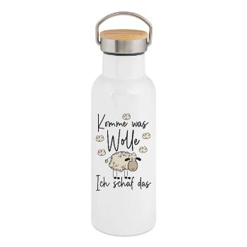 Komme was Wolle Ich schaf das - Motivation Schafe - Thermosflasche mit Bambusdeckel - Weiß - Rechts