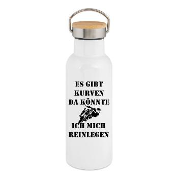 Curves Lay Motorcycle - Thermal Bottle with Bamboo Lid - white - Right