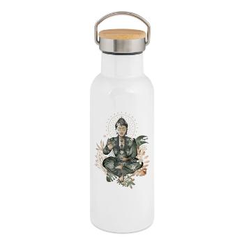 Buddha with exotic flowers and plants - Thermal Bottle with Bamboo Lid - white - Right