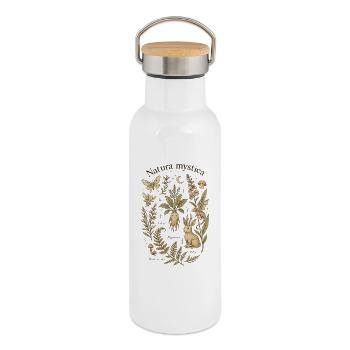 Nature mystérieuse - Natura Mystica - Gourde isotherme avec bouchon en bambou - blanc - Droite