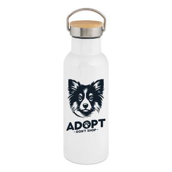 Adoptieren, nicht einkaufen 3 - Thermosflasche mit Bambusdeckel - Weiß - Rechts