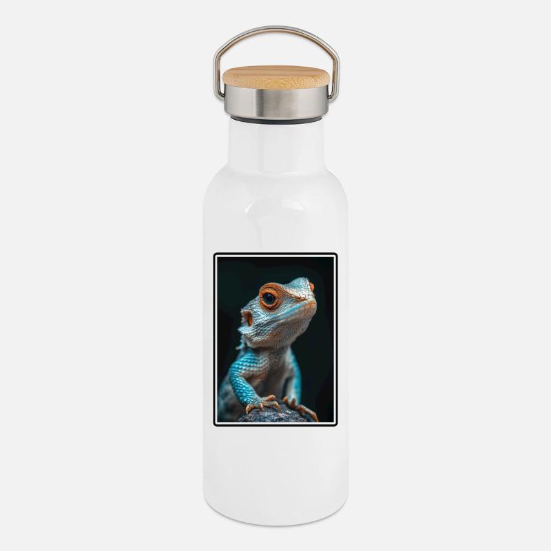 Eidechsen Eidechse - Thermosflasche mit Bambusdeckel - Weiß