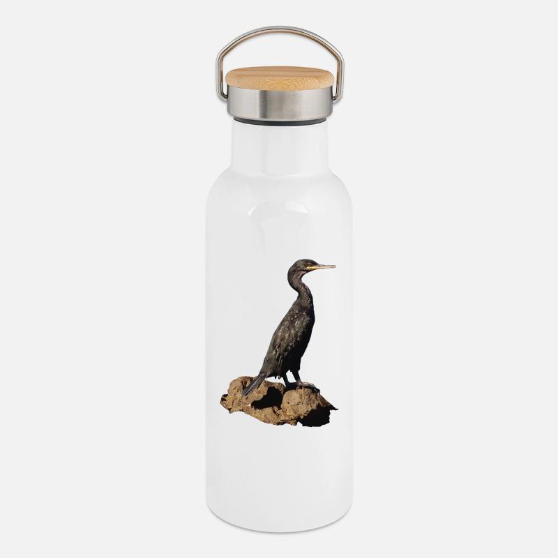 Kormoran - Thermosflasche mit Bambusdeckel - Weiß