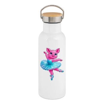 Neon Ballerina Pig Cute Dancing Animal - Thermal Bottle with Bamboo Lid - white - Right