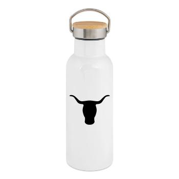tête bull - Gourde isotherme avec bouchon en bambou - blanc - Droite