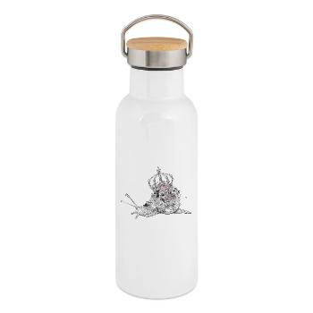 majestically decorated snail with flowers & crown - Thermal Bottle with Bamboo Lid - white - Right
