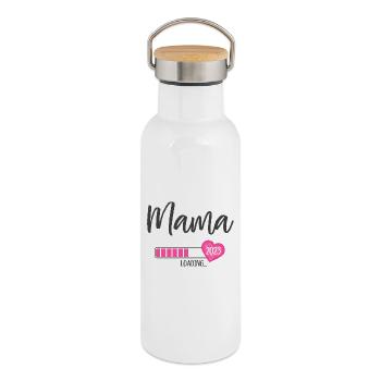 Mama Loading 2023 Herz Mädchen Rosa Werdende Mama - Thermosflasche mit Bambusdeckel - Weiß - Rechts