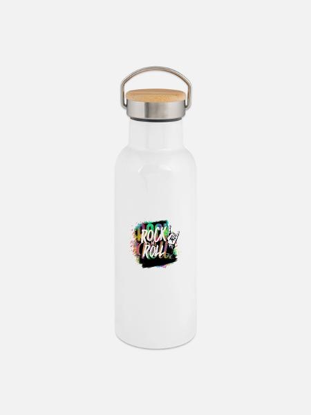 Rock n Roll Farbexplosion - Thermosflasche mit Bambusdeckel - Weiß