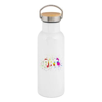 Art - Design abstrait de taches de couleur - Art - Gourde isotherme avec bouchon en bambou - blanc - Droite