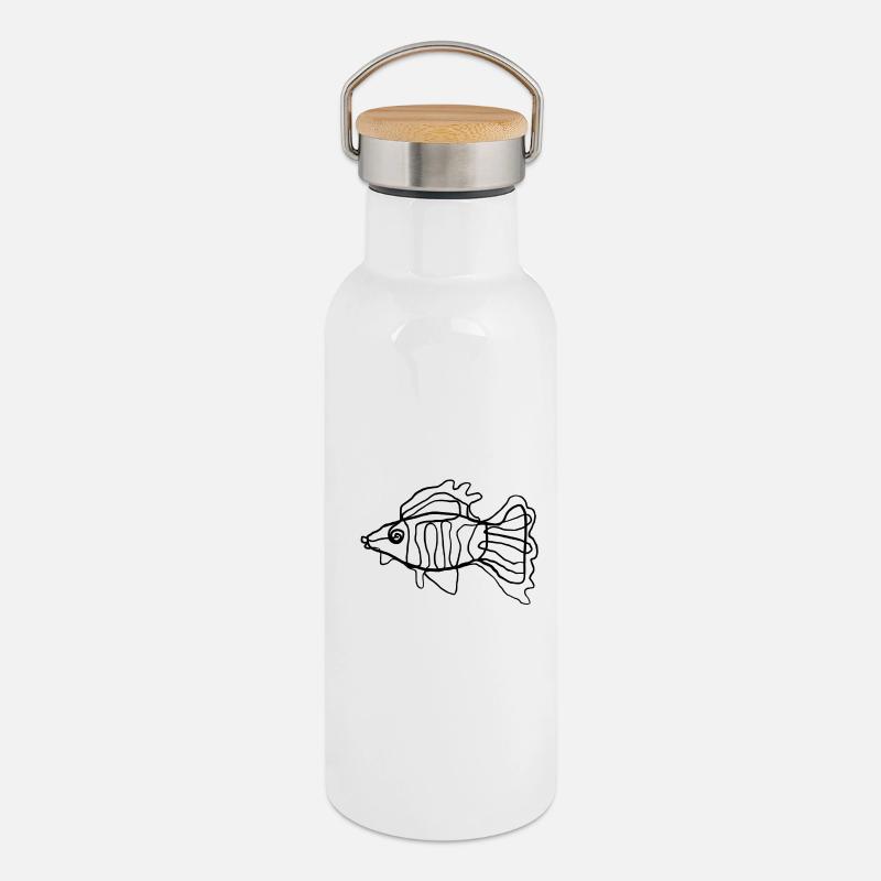 Fish - Thermal Bottle with Bamboo Lid - white