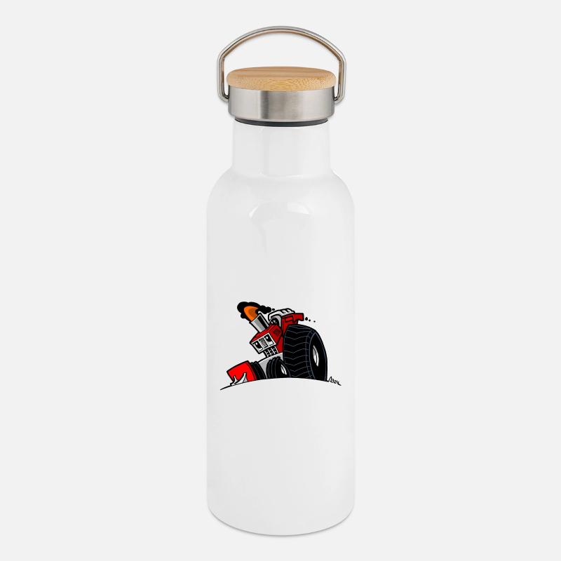 1291 DRAWSMALL ROT - Thermosflasche mit Bambusdeckel - Weiß
