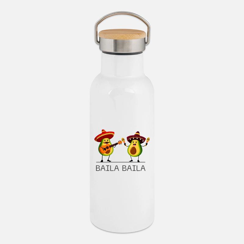 Baila Baila - Thermosflasche mit Bambusdeckel - Weiß
