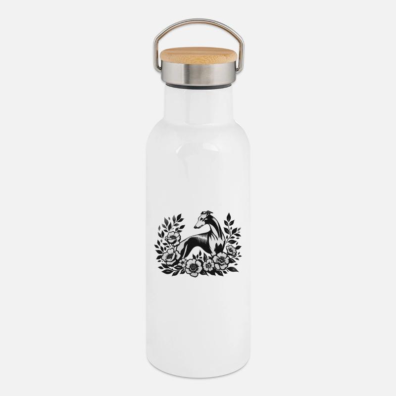Galgo Stencil Art - Thermal Bottle with Bamboo Lid - white