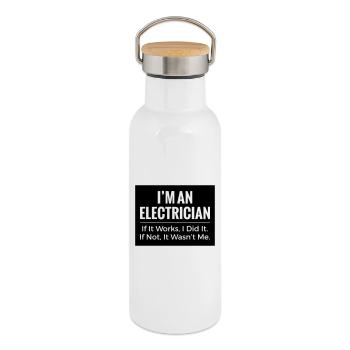 Electrician T-Shirt – Funny Trade Workwear Joke - Thermal Bottle with Bamboo Lid - white - Right