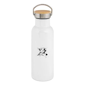 Gamer Angel – Cherub gambles on clouds - Thermal Bottle with Bamboo Lid - white - Right