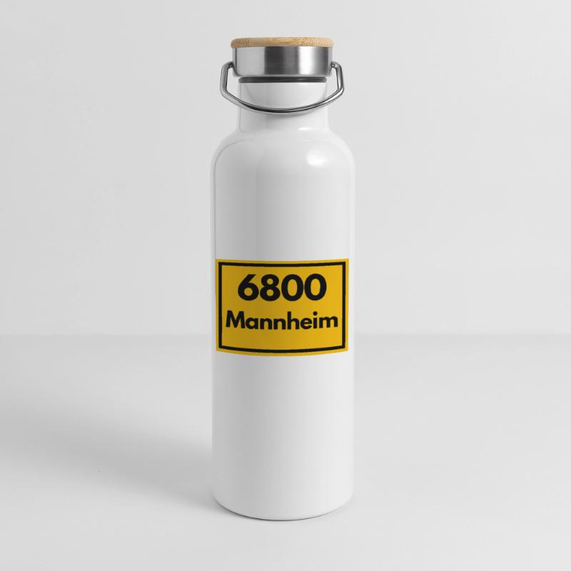 OLD POSTCODE POSTCODE RETRO 6800 MANNHEIM Squares Thermal Bottle with Bamboo Lid