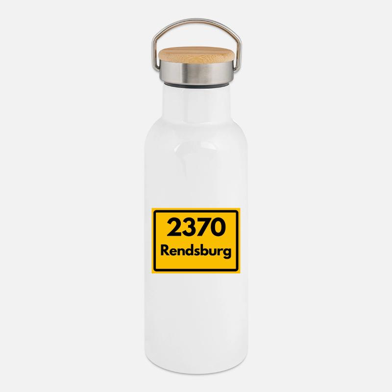 OLD POSTCODE POSTCODE RETRO 2370 RENDSBURG – FJORD - Thermal Bottle with Bamboo Lid - white