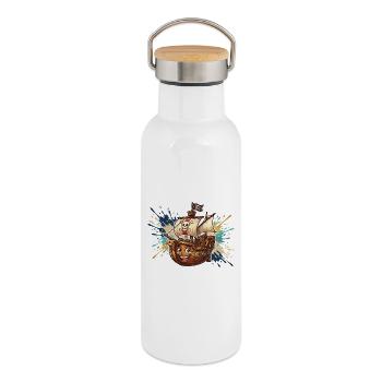 Aventure du navire pirate riant - Gourde isotherme avec bouchon en bambou - blanc - Droite