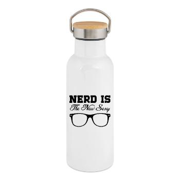 Nerd Is The New Sexy Funny Geek Glasses Art - Thermosflasche mit Bambusdeckel - Weiß - Rechts