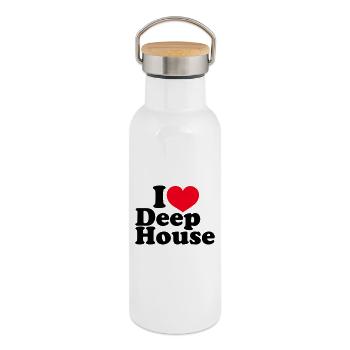 I Love Deep House - Thermosflasche mit Bambusdeckel - Weiß - Rechts