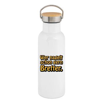 Wer nagelt schon gern Bretter - Thermosflasche mit Bambusdeckel - Weiß - Rechts