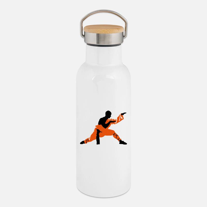 Kung fu - Gourde isotherme avec bouchon en bambou - blanc