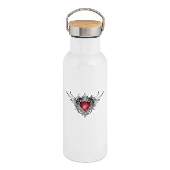 le coeur de costumes célestes avec des ailes argentées - Gourde isotherme avec bouchon en bambou - blanc - Droite