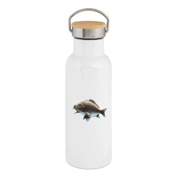 Mirror Carp Fishing Design Realistic Carp - Thermal Bottle with Bamboo Lid - white - Right