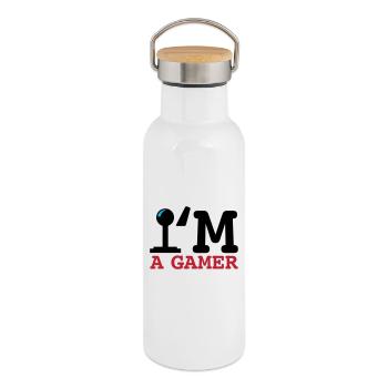 A Gamer Bold Typography - Thermal Bottle with Bamboo Lid - white - Right