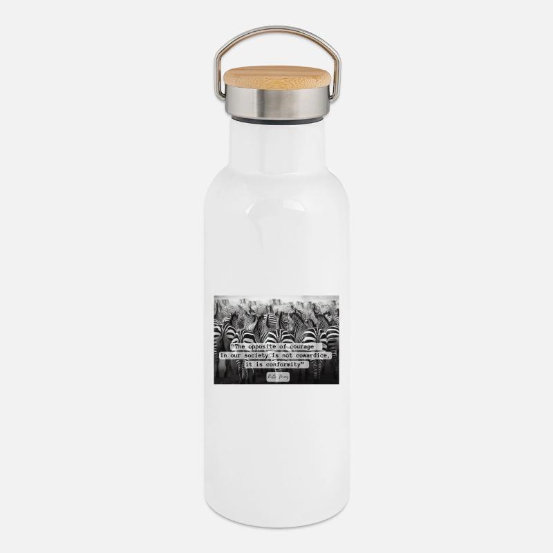 Courage or Conformity Zebras in Contrast Mono - Thermal Bottle with Bamboo Lid - white