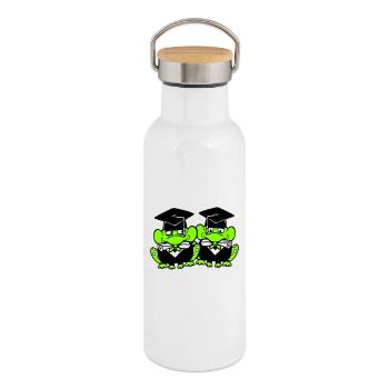 2 Frösche Schulabschluss Abitur bestanden College - Thermosflasche mit Bambusdeckel - Weiß - Rechts