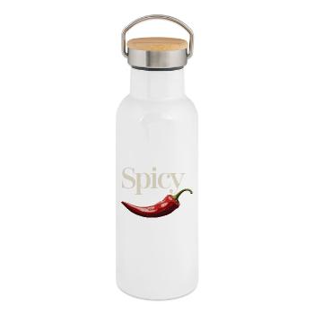 Design amateur de chili épicé - Gourde isotherme avec bouchon en bambou - blanc - Droite