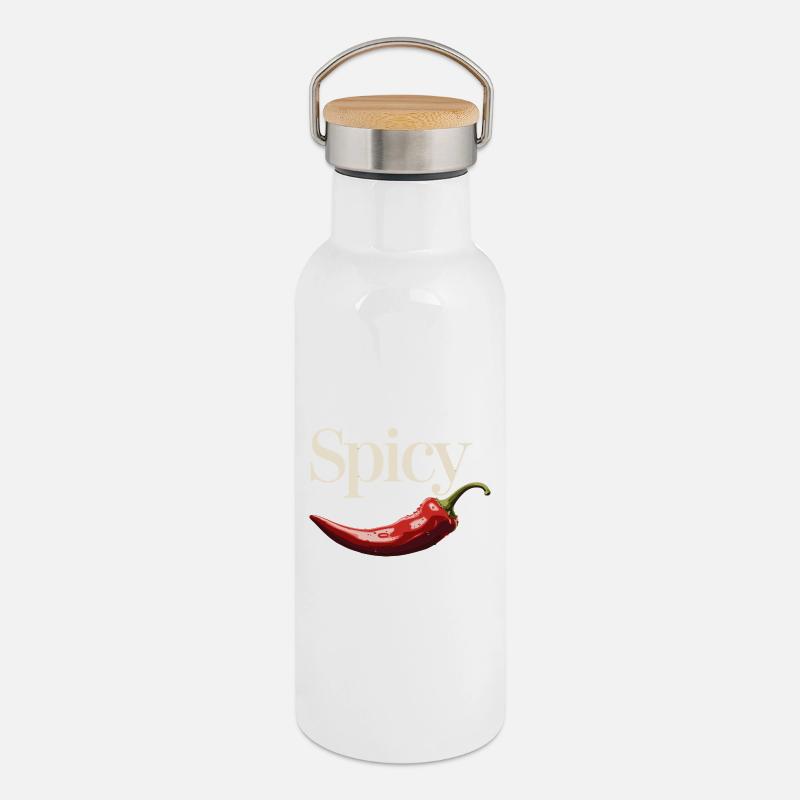 Spicy Chili Lover Design - Termoflaske med bambuslåg - hvid