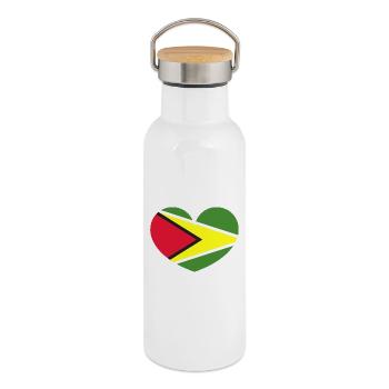 Drapeau du cœur du Guyana - Gourde isotherme avec bouchon en bambou - blanc - Droite
