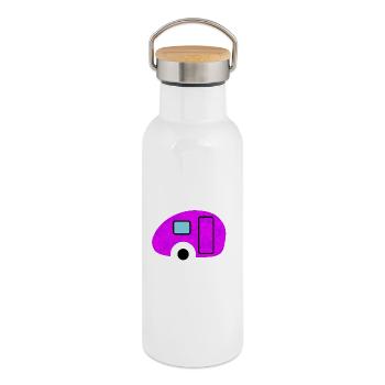 Caravan Caravan Camping Camper wallpaper pink retro - Thermal Bottle with Bamboo Lid - white - Right