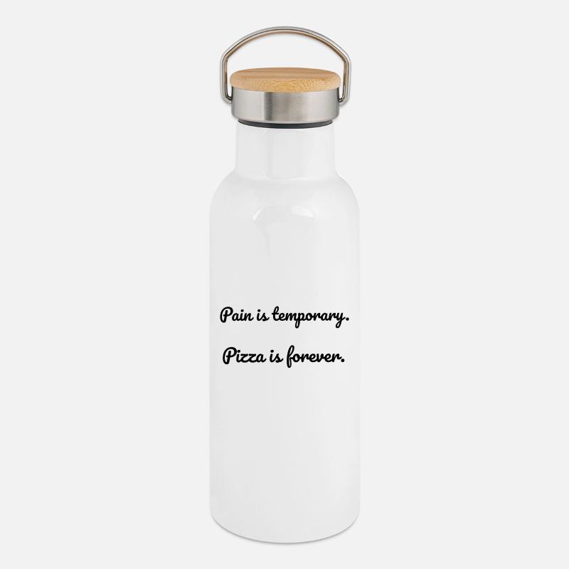 Pain is temporary; Pizza is forever - Thermal Bottle with Bamboo Lid - white