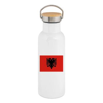 Albanische Adlerflagge Design - Thermosflasche mit Bambusdeckel - Weiß - Rechts