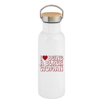 Proud Black Woman Bubble Letter Design - Thermal Bottle with Bamboo Lid - white - Right