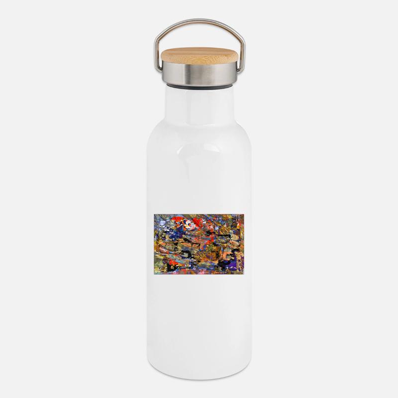geschichtet - Thermosflasche mit Bambusdeckel - Weiß