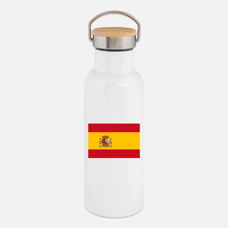 Espagne - Gourde isotherme avec bouchon en bambou - blanc