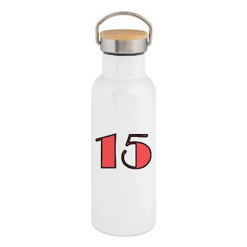 15. 15 ANS. 15e ANNIVERSAIRE. ANNIVERSAIRE 15 ANS. - Gourde isotherme avec bouchon en bambou - blanc - Droite
