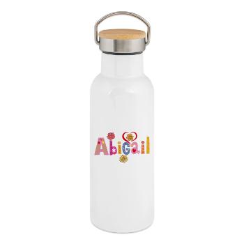 Personalized Abigail Name - Thermal Bottle with Bamboo Lid - white - Right
