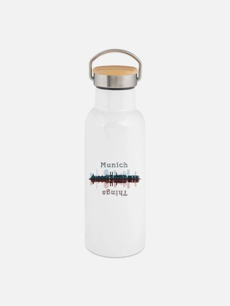 München Dinge - Thermosflasche mit Bambusdeckel - Weiß