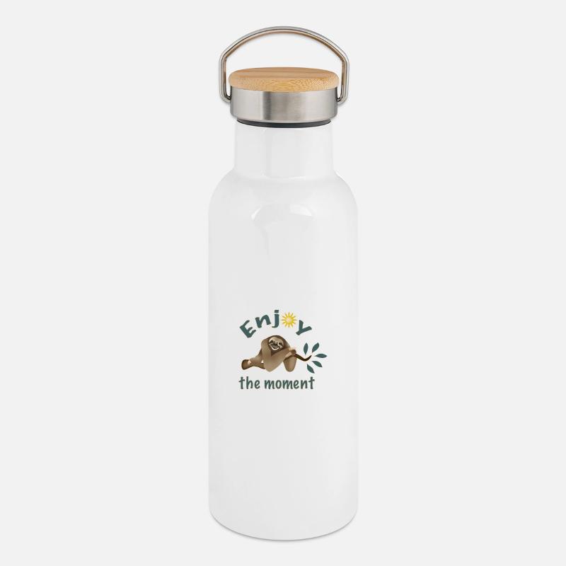 Sloth on branch - Thermal Bottle with Bamboo Lid - white