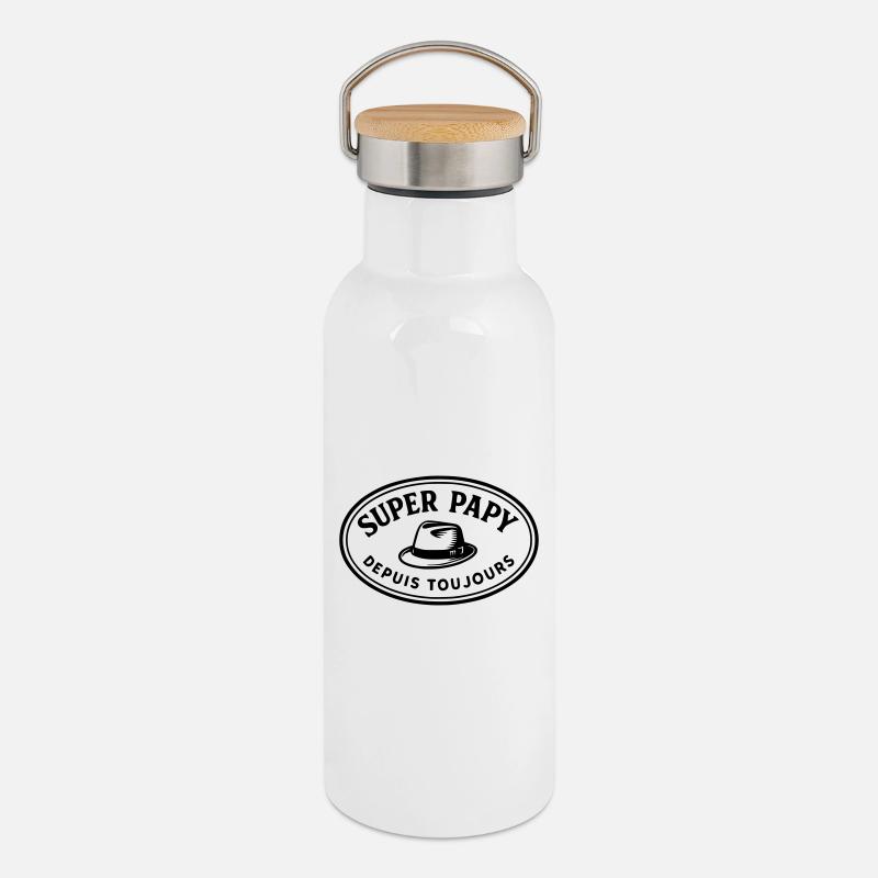 Super Papy depuis toujours - Gourde isotherme avec bouchon en bambou - blanc